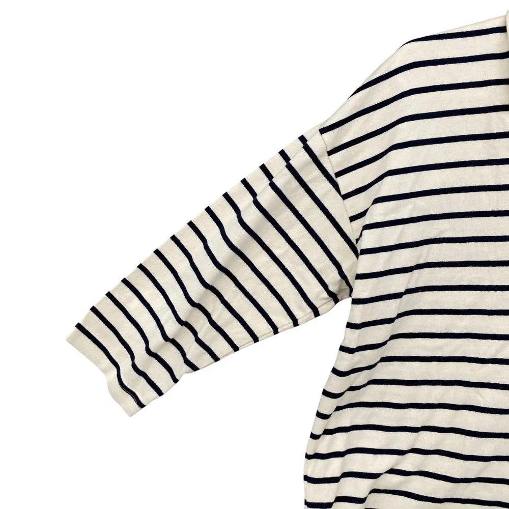 L.L. Bean Striped Polo Shirt V-Neck 3/4 Sleeve Women's XL REG Cream Navy - Picture 6 of 9